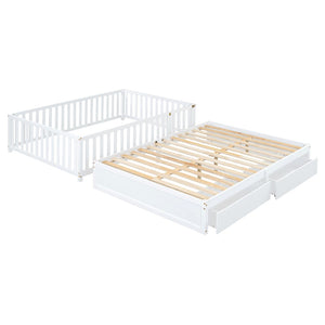 HomeRoots White Wood Full Day Bed with Versatile Storage Drawers for Stylish Guest and Living Room Comfort 596562