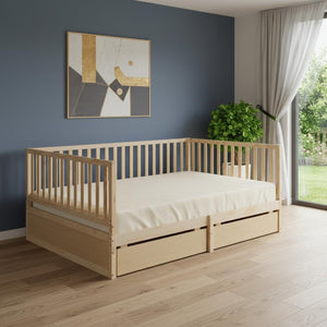 HomeRoots Natural Wood Full Day Bed with Under-bed Storage Drawers – Modern, Versatile Design for Any Space 596563