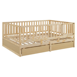 HomeRoots Natural Wood Full Day Bed with Under-bed Storage Drawers – Modern, Versatile Design for Any Space 596563