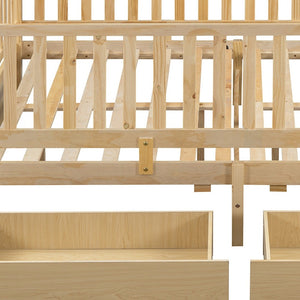HomeRoots Natural Wood Full Day Bed with Under-bed Storage Drawers – Modern, Versatile Design for Any Space 596563