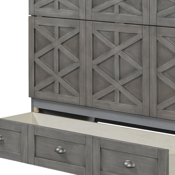 HomeRoots Gray Wood Full Murphy Bed - Space-Saving Design for Stylish Living, Perfect for Guest Rooms & Studios 596564