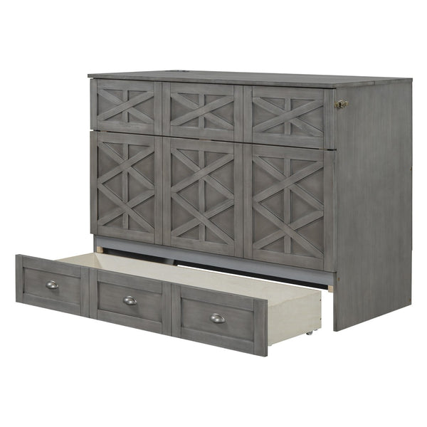HomeRoots Gray Wood Full Murphy Bed - Space-Saving Design for Stylish Living, Perfect for Guest Rooms & Studios 596564