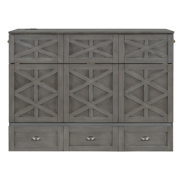 HomeRoots Gray Wood Full Murphy Bed - Space-Saving Design for Stylish Living, Perfect for Guest Rooms & Studios 596564