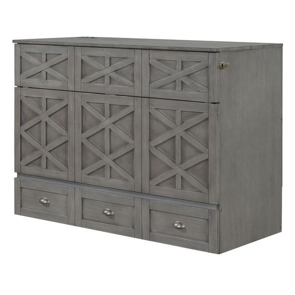 HomeRoots Gray Wood Full Murphy Bed - Space-Saving Design for Stylish Living, Perfect for Guest Rooms & Studios 596564