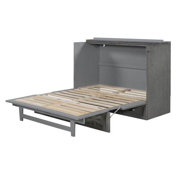 HomeRoots Gray Wood Full Murphy Bed - Space-Saving Design for Stylish Living, Perfect for Guest Rooms & Studios 596564