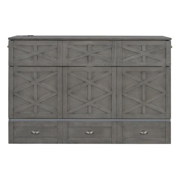 HomeRoots Gray Wood Queen Murphy Bed – Space-Saving Elegance, Stylish Design for Small Rooms and Studios 596566