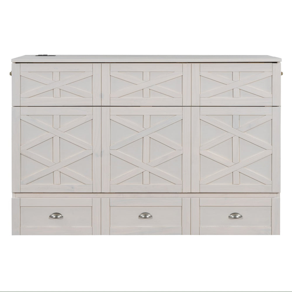 HomeRoots White Wood Queen Murphy Bed - Elegant Space-Saving Design for Stylish Guest Rooms and Studios 596567