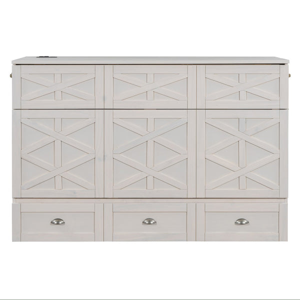 HomeRoots White Wood Queen Murphy Bed - Elegant Space-Saving Design for Stylish Guest Rooms and Studios 596567