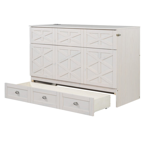HomeRoots White Wood Queen Murphy Bed - Elegant Space-Saving Design for Stylish Guest Rooms and Studios 596567