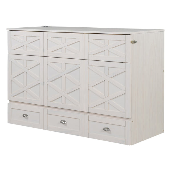 HomeRoots White Wood Queen Murphy Bed - Elegant Space-Saving Design for Stylish Guest Rooms and Studios 596567
