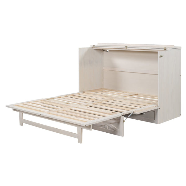 HomeRoots White Wood Queen Murphy Bed - Elegant Space-Saving Design for Stylish Guest Rooms and Studios 596567