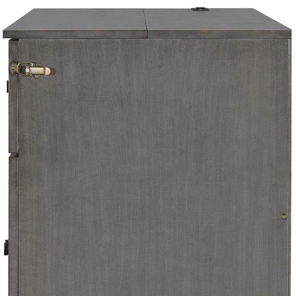 HomeRoots Gray Wood Full Murphy Bed with USB Charging - Stylish Space-Saving Design for Modern Living Spaces 596568