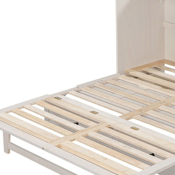 HomeRoots White Wood Queen Murphy Bed - Stylish Space-Saving Cabinet with USB Port for Modern Living Spaces 596571