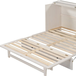 HomeRoots White Wood Queen Murphy Bed - Stylish Space-Saving Cabinet with USB Port for Modern Living Spaces 596571