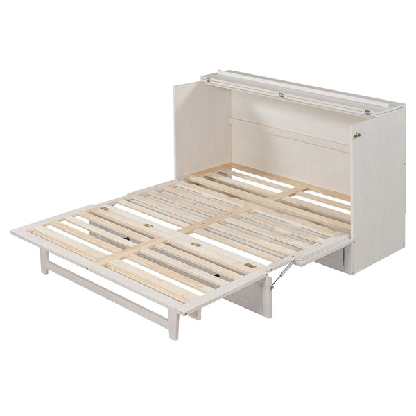 HomeRoots White Wood Queen Murphy Bed - Stylish Space-Saving Cabinet with USB Port for Modern Living Spaces 596571
