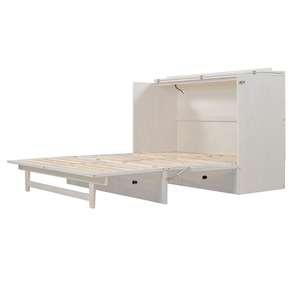 HomeRoots White Wood Queen Murphy Bed - Stylish Space-Saving Cabinet with USB Port for Modern Living Spaces 596571