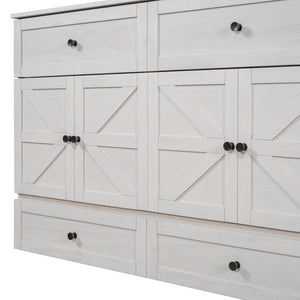 HomeRoots White Wood Queen Murphy Bed - Stylish Space-Saving Cabinet with USB Port for Modern Living Spaces 596571