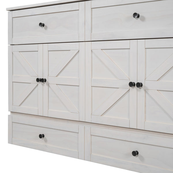 HomeRoots White Wood Queen Murphy Bed - Stylish Space-Saving Cabinet with USB Port for Modern Living Spaces 596571