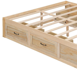 HomeRoots Natural Wood Full Bed Frame with Under-Bed Drawers, Modern Design for Stylish Bedroom Storage 596572