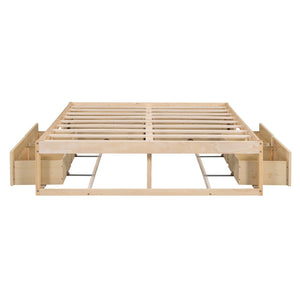 HomeRoots Natural Wood Full Bed Frame with Under-Bed Drawers, Modern Design for Stylish Bedroom Storage 596572