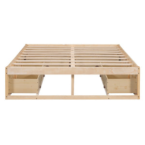 HomeRoots Natural Wood Full Bed Frame with Under-Bed Drawers, Modern Design for Stylish Bedroom Storage 596572