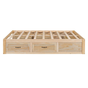 HomeRoots Natural Wood Full Bed Frame with Under-Bed Drawers, Modern Design for Stylish Bedroom Storage 596572