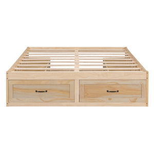 HomeRoots Natural Wood Full Bed Frame with Under-Bed Drawers, Modern Design for Stylish Bedroom Storage 596572