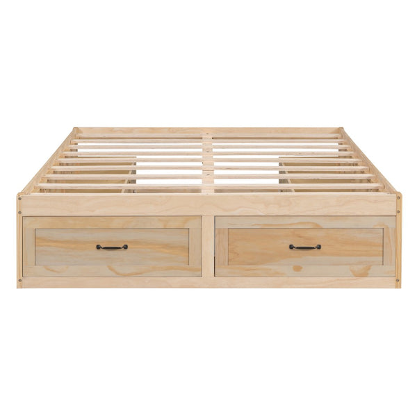 HomeRoots Natural Wood Full Bed Frame with Under-Bed Drawers, Modern Design for Stylish Bedroom Storage 596572