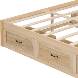 HomeRoots Natural Wood Full Bed Frame with Under-Bed Drawers, Modern Design for Stylish Bedroom Storage 596572