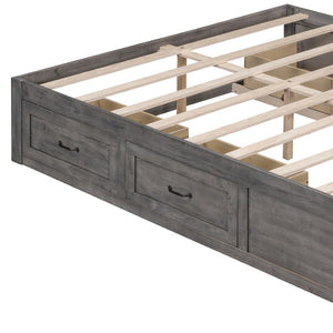 HomeRoots Light Brown Wood Full Bed Frame with Under-Bed Storage Drawers for a Modern, Stylish Bedroom Solution 596573