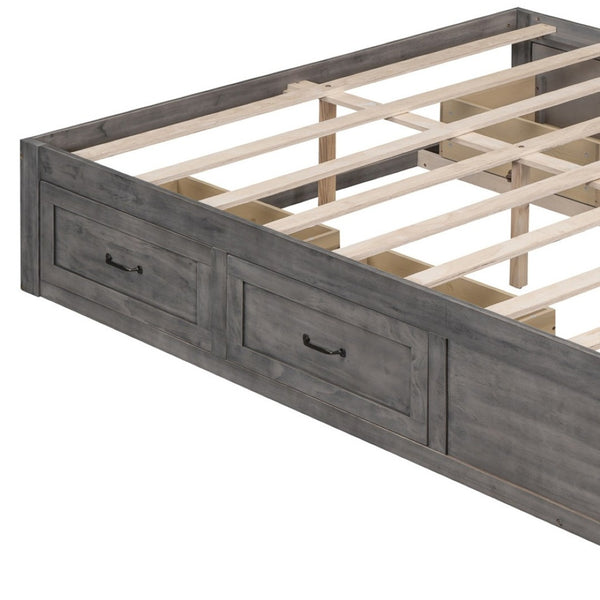 HomeRoots Light Brown Wood Full Bed Frame with Under-Bed Storage Drawers for a Modern, Stylish Bedroom Solution 596573