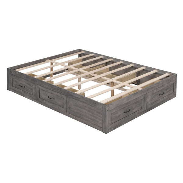 HomeRoots Light Brown Wood Full Bed Frame with Under-Bed Storage Drawers for a Modern, Stylish Bedroom Solution 596573