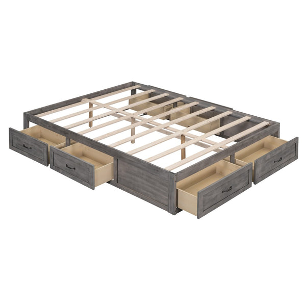 HomeRoots Light Brown Wood Full Bed Frame with Under-Bed Storage Drawers for a Modern, Stylish Bedroom Solution 596573
