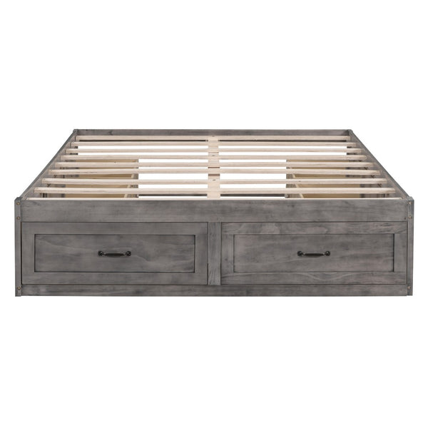 HomeRoots Light Brown Wood Full Bed Frame with Under-Bed Storage Drawers for a Modern, Stylish Bedroom Solution 596573