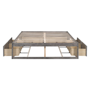 HomeRoots Light Brown Wood Full Bed Frame with Under-Bed Storage Drawers for a Modern, Stylish Bedroom Solution 596573
