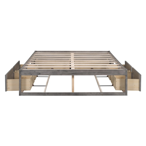 HomeRoots Light Brown Wood Full Bed Frame with Under-Bed Storage Drawers for a Modern, Stylish Bedroom Solution 596573