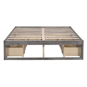 HomeRoots Light Brown Wood Full Bed Frame with Under-Bed Storage Drawers for a Modern, Stylish Bedroom Solution 596573