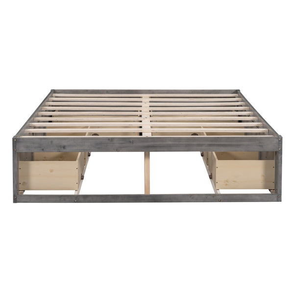 HomeRoots Light Brown Wood Full Bed Frame with Under-Bed Storage Drawers for a Modern, Stylish Bedroom Solution 596573