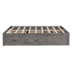 HomeRoots Light Brown Wood Full Bed Frame with Under-Bed Storage Drawers for a Modern, Stylish Bedroom Solution 596573