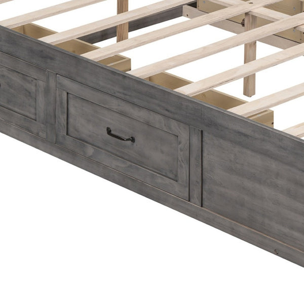 HomeRoots Light Brown Wood Full Bed Frame with Under-Bed Storage Drawers for a Modern, Stylish Bedroom Solution 596573