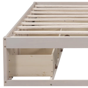 HomeRoots Antiqued White Wood Full Bed Frame with Built-In Storage Drawers for a Stylish Sleep Sanctuary 596574