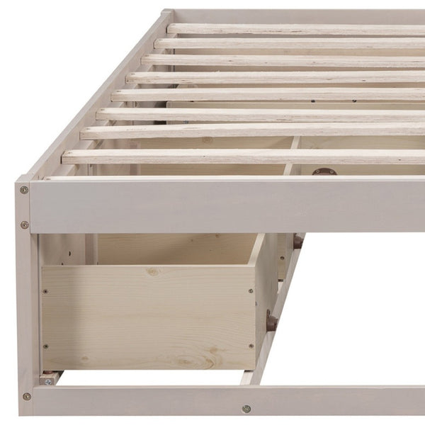 HomeRoots Antiqued White Wood Full Bed Frame with Built-In Storage Drawers for a Stylish Sleep Sanctuary 596574