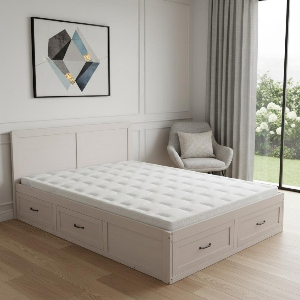 HomeRoots Antiqued White Wood Full Bed Frame with Built-In Storage Drawers for a Stylish Sleep Sanctuary 596574