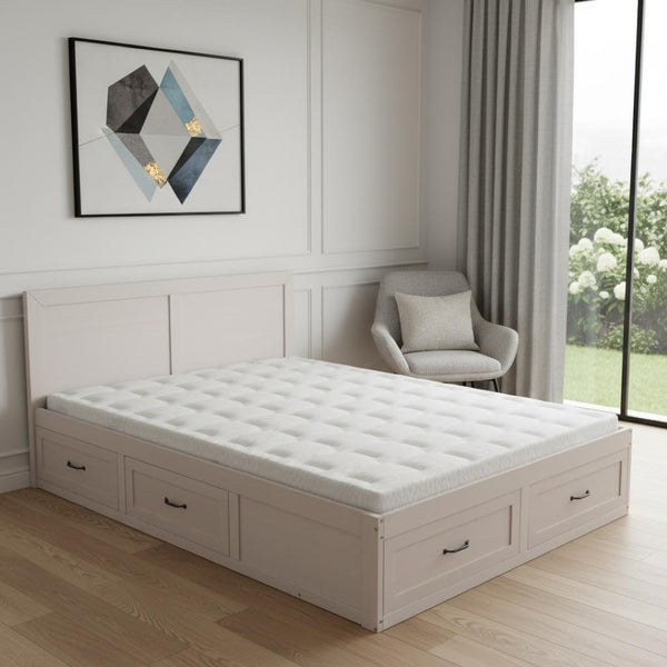 HomeRoots Antiqued White Wood Full Bed Frame with Built-In Storage Drawers for a Stylish Sleep Sanctuary 596574