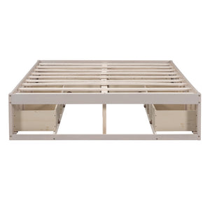 HomeRoots Antiqued White Wood Full Bed Frame with Built-In Storage Drawers for a Stylish Sleep Sanctuary 596574