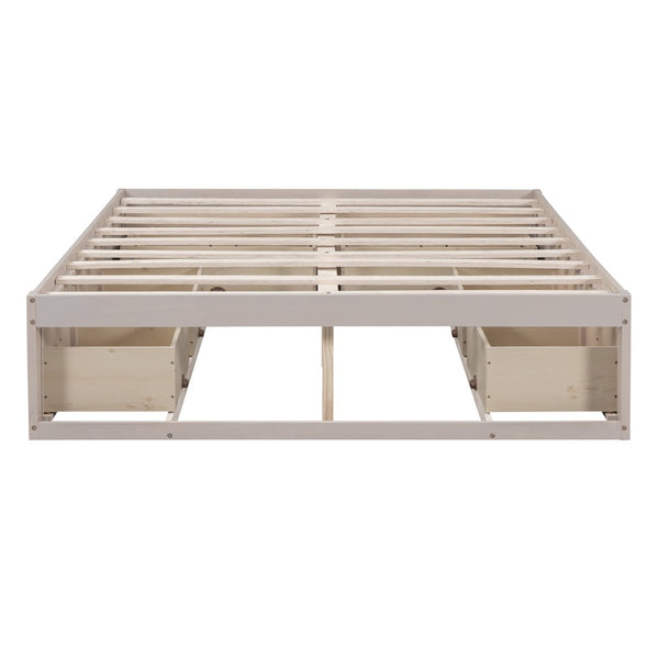 HomeRoots Antiqued White Wood Full Bed Frame with Built-In Storage Drawers for a Stylish Sleep Sanctuary 596574