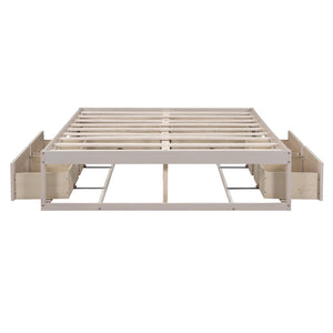 HomeRoots Antiqued White Wood Full Bed Frame with Built-In Storage Drawers for a Stylish Sleep Sanctuary 596574