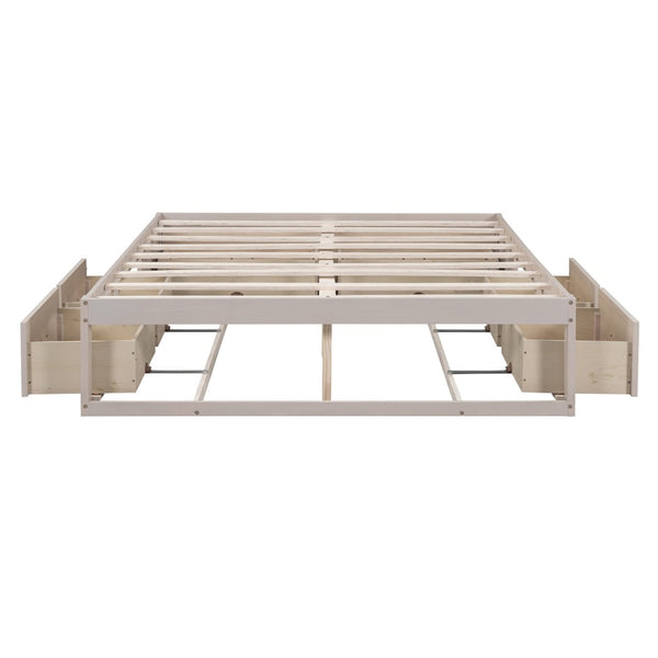 HomeRoots Antiqued White Wood Full Bed Frame with Built-In Storage Drawers for a Stylish Sleep Sanctuary 596574