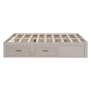 HomeRoots Antiqued White Wood Full Bed Frame with Built-In Storage Drawers for a Stylish Sleep Sanctuary 596574
