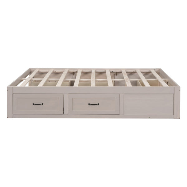 HomeRoots Antiqued White Wood Full Bed Frame with Built-In Storage Drawers for a Stylish Sleep Sanctuary 596574